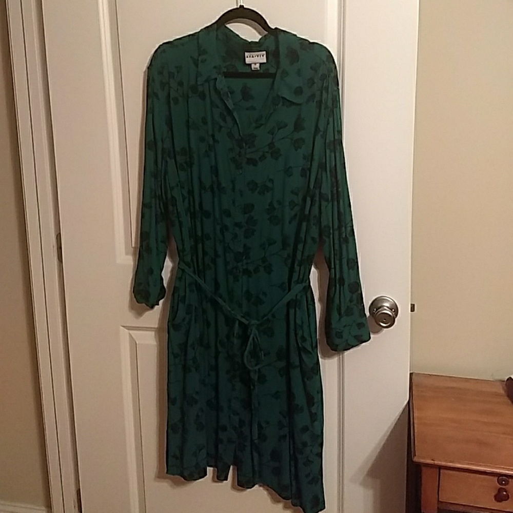 Ava and Viv 4X teal & black pocketed shirt dress